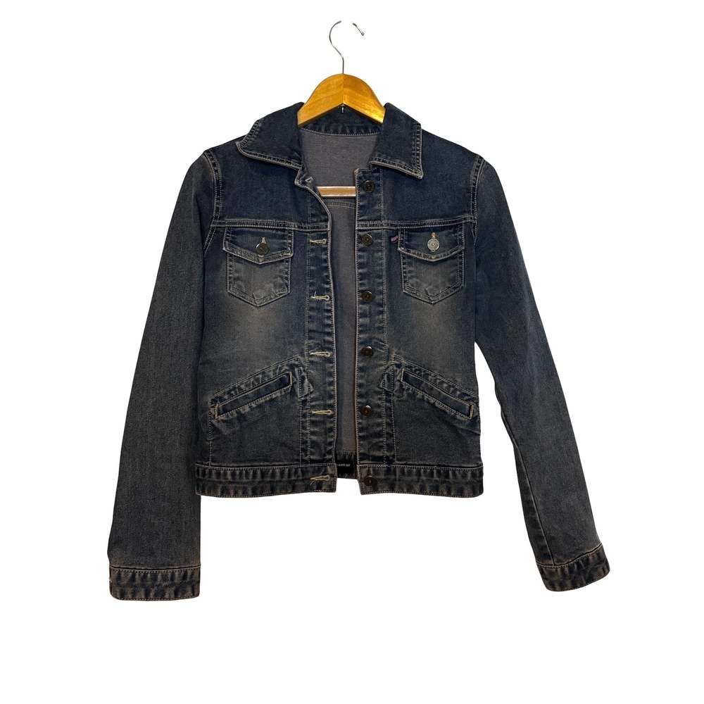 X-Stick Women's 100% Denim Jean Jacket Size S M Blue Brown Tint Casual Basics